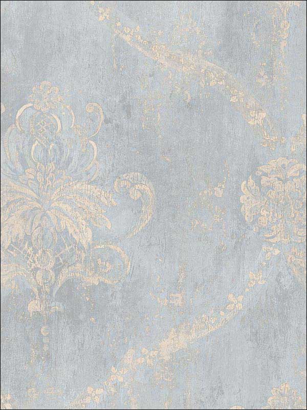 Regal Damask Blue Beige Wallpaper CH22567 by Patton Norwall Wallpaper for sale at Wallpapers To Go