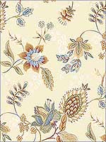 Jacobean Floral Blue Ochre Red Green Wallpaper GC29831 by Patton Norwall Wallpaper for sale at Wallpapers To Go