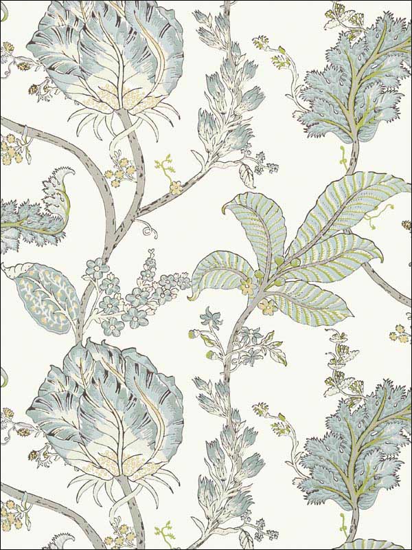 Kalamkari Vine Yellow and Aqua Wallpaper AT78740 by Anna French Wallpaper for sale at Wallpapers To Go