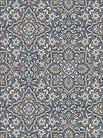 Floral Tile Blue Metallic Gold Navy Wallpaper FH37542 by Patton Norwall Wallpaper for sale at Wallpapers To Go