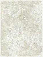Classic Floral Cameo Soft Grey White Wallpaper RM61508 by Casa Mia Wallpaper for sale at Wallpapers To Go