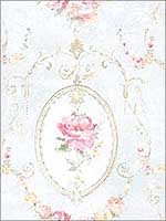 Flora Cameo Soft Blue White Pink Wallpaper RM50802 by Casa Mia Wallpaper for sale at Wallpapers To Go