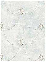 Fleur De Lys Soft Blue Gold Wallpaper RM51102 by Casa Mia Wallpaper for sale at Wallpapers To Go