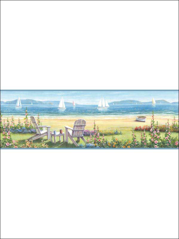 Barnstable Blue Seaside Portrait Border 312020021B by Chesapeake Wallpaper for sale at Wallpapers To Go
