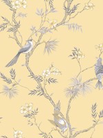 Classic Bird Trail Yellow Grey Wallpaper WTG-250393 by Galerie Wallpaper for sale at Wallpapers To Go