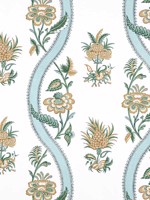 Ribbon Floral Seaglass and Gold Fabric WTG-260416 by Thibaut Fabrics for sale at Wallpapers To Go