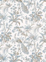 Peacock Toile Soft Blue and Beige Fabric WTG-266778 by Anna French Fabrics for sale at Wallpapers To Go