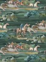 Morning Gallop Teal Wallpaper WTG-267035 by Mulberry Home Wallpaper for sale at Wallpapers To Go