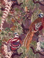 Game Birds Red Plum Wallpaper WTG-267056 by Mulberry Home Wallpaper for sale at Wallpapers To Go