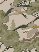 Grand Flying Ducks Emerald Wallpaper WTG-267063 by Mulberry Home Wallpaper for sale at Wallpapers To Go