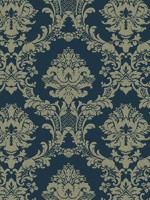 In Reg Classic Damask Navy Gold Wallpaper WTG-269918 by Patton Norwall Wallpaper for sale at Wallpapers To Go