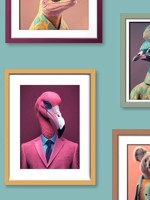 Funky Animal Portraits Green Ground Wallpaper WTG-272360 by Veer Decor Wallpaper for sale at Wallpapers To Go