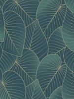 Graphic Leaves Dark Green with Foil Accents Wallpaper WTG-272460 by Veer Decor Wallpaper for sale at Wallpapers To Go